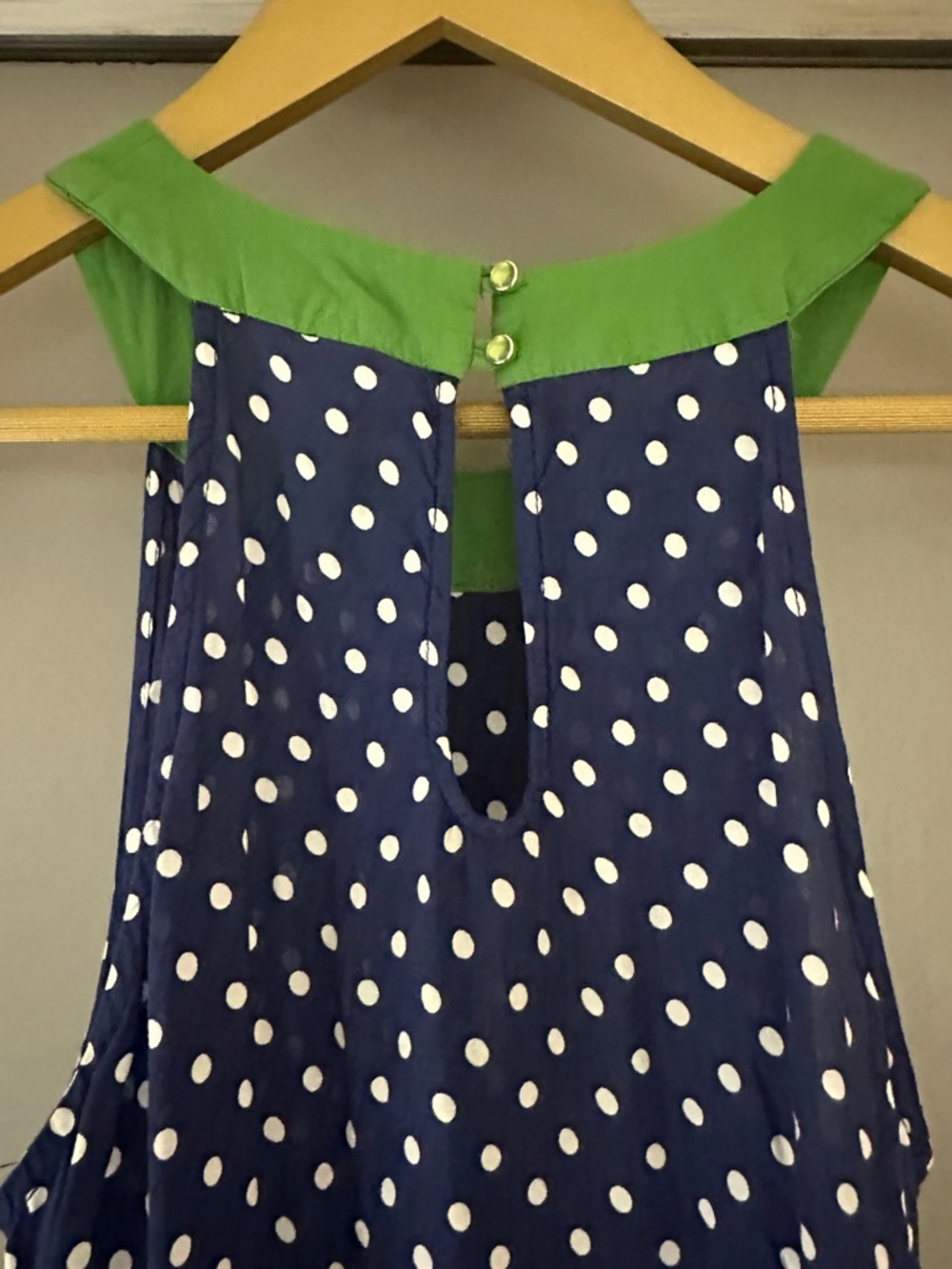 Anthropologie Lilka Polka Dot Hi-Low Dress Navy Green Halter Midi Derby - Picture 9 of 12